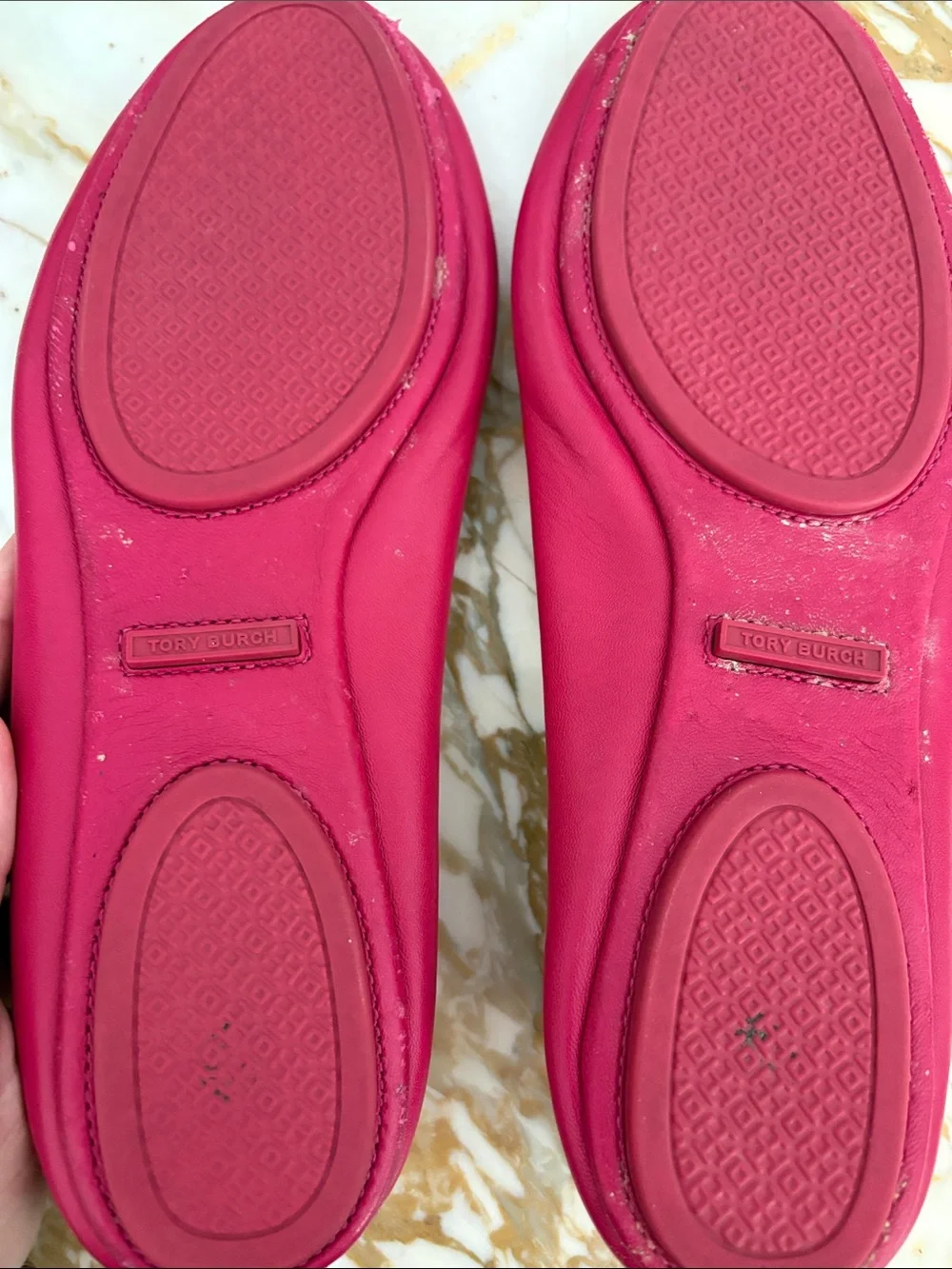 Tory Burch Raspberry Leather Logo Ballet Flats